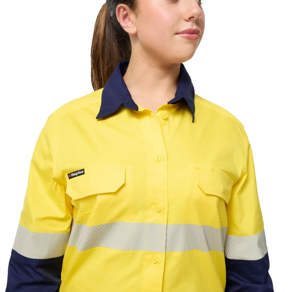 King Gee Women's Workcool Spliced Stretch Taped Long Sleeve Shirt (K44243)