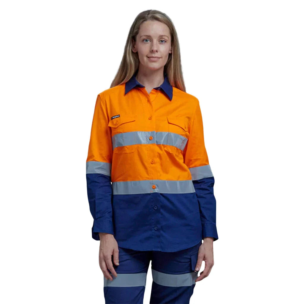 K44544 Back King Gee Women's Workcool 2 Hi-Vis Lightweight Reflective Work Shirt ...