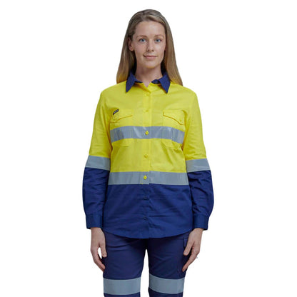 King Gee Women's Workcool 2 Hi-Vis Lightweight Reflective Work Shirt (K44544)