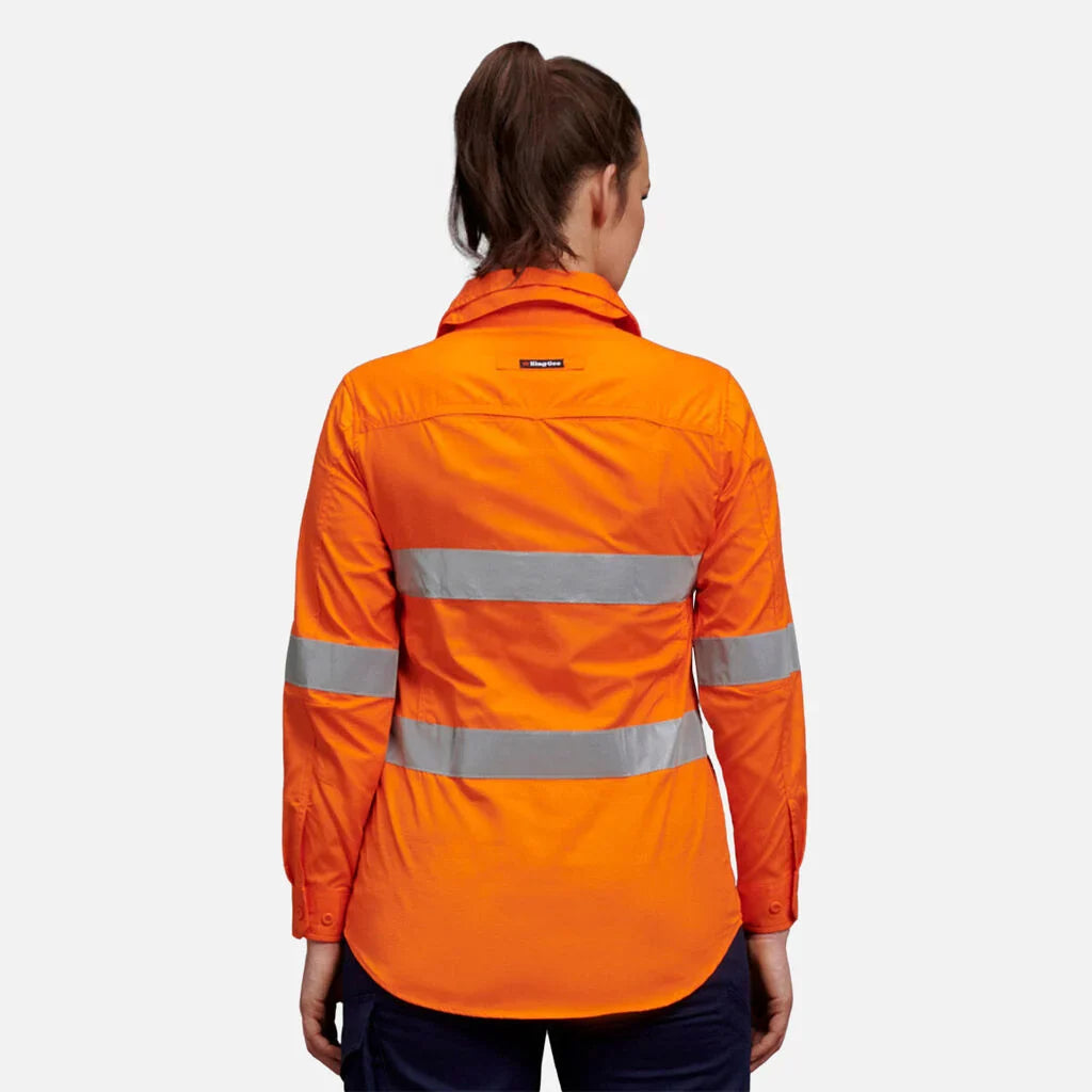 K44544 Back King Gee Women's Workcool 2 Hi-Vis Reflective Work Shirt (K44545 ...