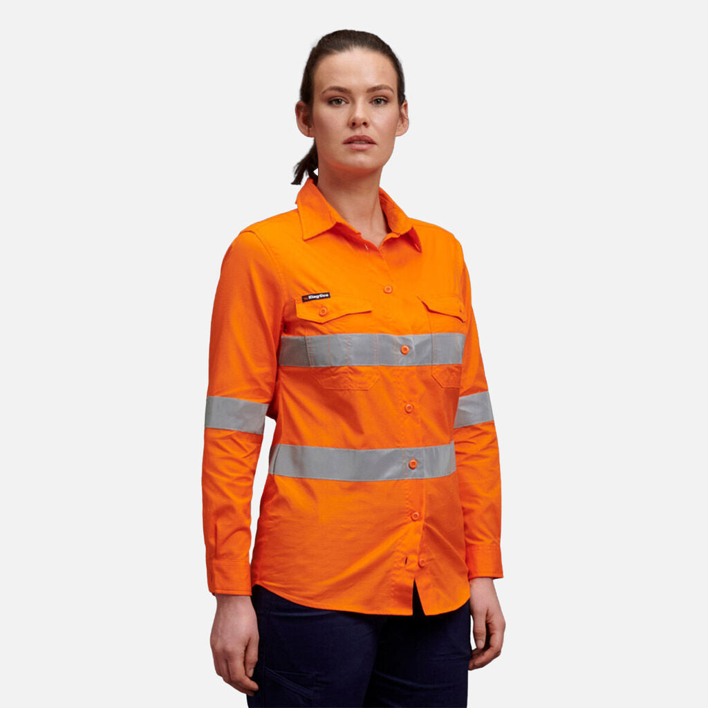 K44544 Back King Gee Women's Workcool 2 Hi-Vis Reflective Work Shirt (K44545 ...