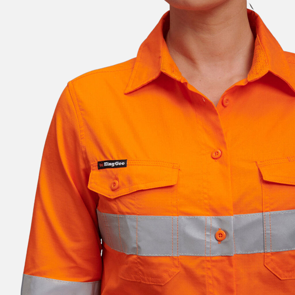 K44544 Back King Gee Women's Workcool 2 Hi-Vis Reflective Work Shirt (K44545 ...