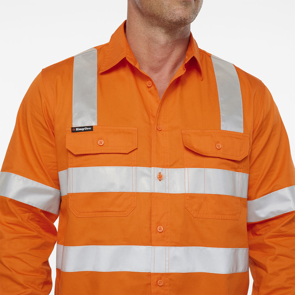 King Gee Originals VIC Rail Hi Vis Vented Taped Long Sleeve Shirt (K54048)