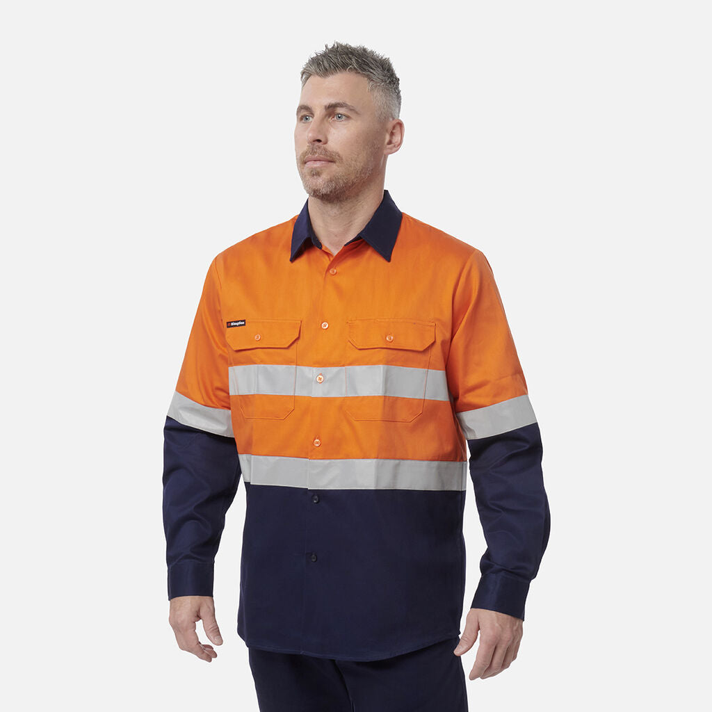 King Gee Originals Hi-Vis Reflective Two Tone Long Sleeve Work Shirt (K54315)