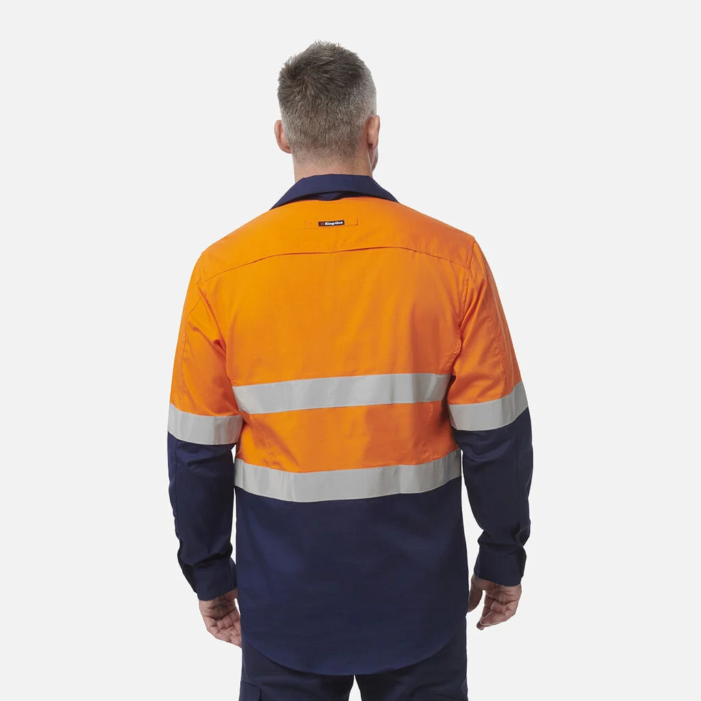 K44544 Back King Gee Workcool 2 Hi-Vis Reflective Closed Front Work Shirt (K54886 ...