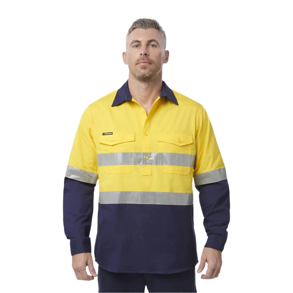 K44544 Back King Gee Workcool 2 Hi-Vis Reflective Closed Front Work Shirt (K54886 ...