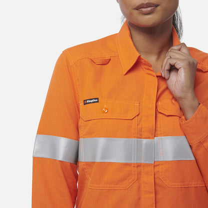 King Gee Women's Shieldtec Lenzing FR Hi-Vis Open Front Taped Shirt (K84003)
