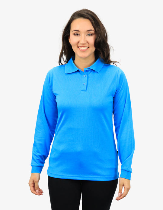 Be Seen Ladies Long Sleeve Plain Polo Shirt With Ribbed Cuffs (The Phoenix)