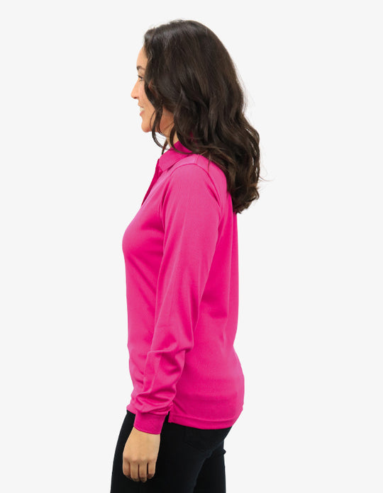 Be Seen Ladies Long Sleeve Plain Polo Shirt With Ribbed Cuffs (The Phoenix)