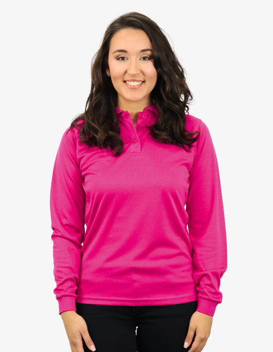 Be Seen Ladies Long Sleeve Plain Polo Shirt With Ribbed Cuffs (The Phoenix)