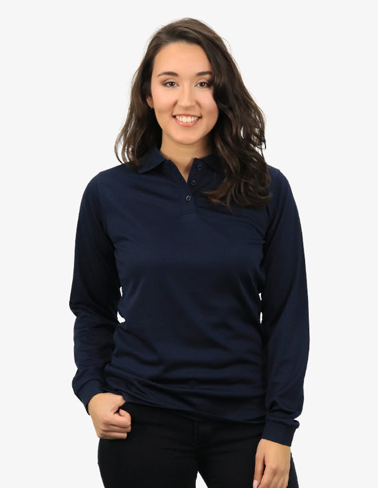 Be Seen Ladies Long Sleeve Plain Polo Shirt With Ribbed Cuffs (The Phoenix)