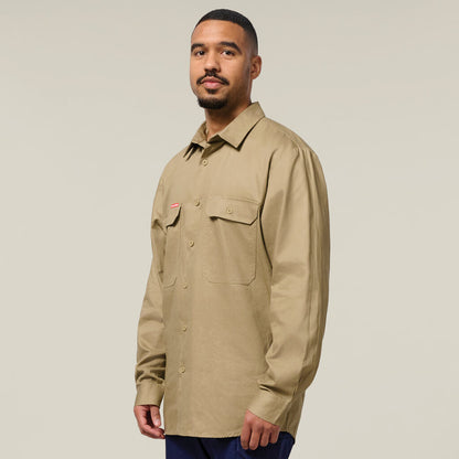 Hard Yakka Long Sleeve Open Front Cotton Drill Work Shirt (Y07500)