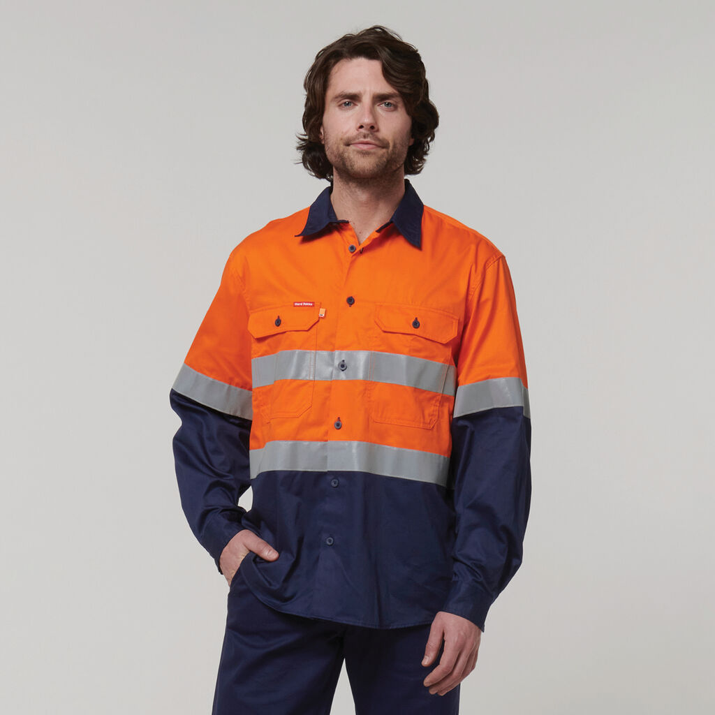 Hard Yakka Core Hi-Vis Long Sleeve 2 Tone Taped Vented Cotton