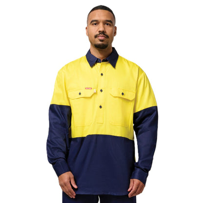 Hard Yakka Hi-vis 2 Tone Closed Front Long Sleeve Shirt With Gusset (Y07984)