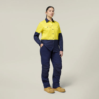 Hard Yakka Women's Long Sleeve Hi Vis 2 Tone Vented Shirt (Y08423)