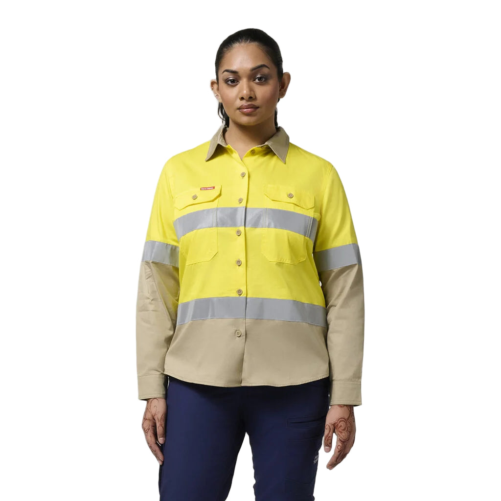 Hard Yakka Women's Hi-Vis Lightweight 2 Tone Taped Long Sleeve Shirt (Y08805)