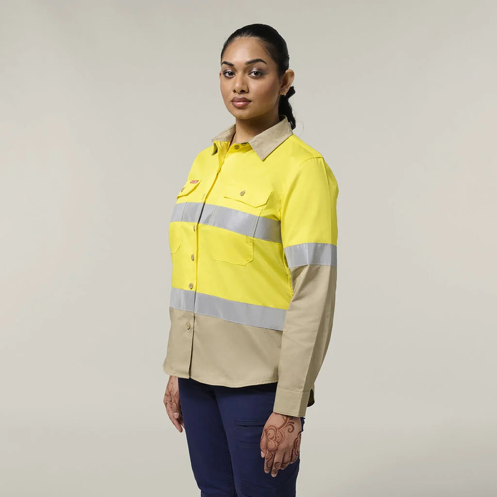 Hard Yakka Women's Hi-Vis Lightweight 2 Tone Taped Long Sleeve Shirt (Y08805)