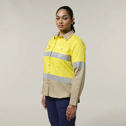 Hard Yakka Women's Hi-Vis Lightweight 2 Tone Taped Long Sleeve Shirt (Y08805)