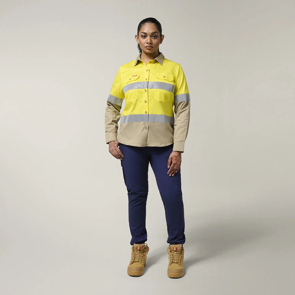 Hard Yakka Women's Hi-Vis Lightweight 2 Tone Taped Long Sleeve Shirt (Y08805)