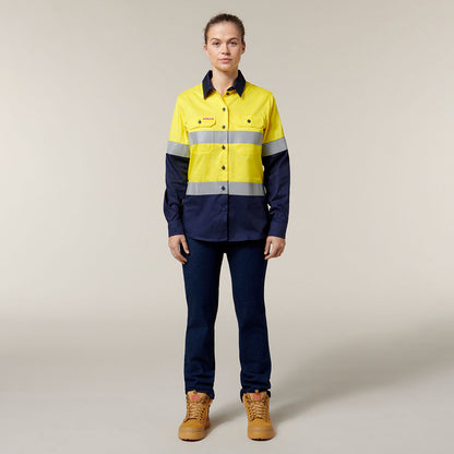Hard Yakka Women's Hi-Vis Lightweight 2 Tone Taped Long Sleeve Shirt (Y08805)