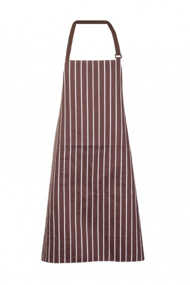 Ramo-Ramo Stripe Apron - Full Bib-82cm*90cm / Brown/White-Uniform Wholesalers - 3