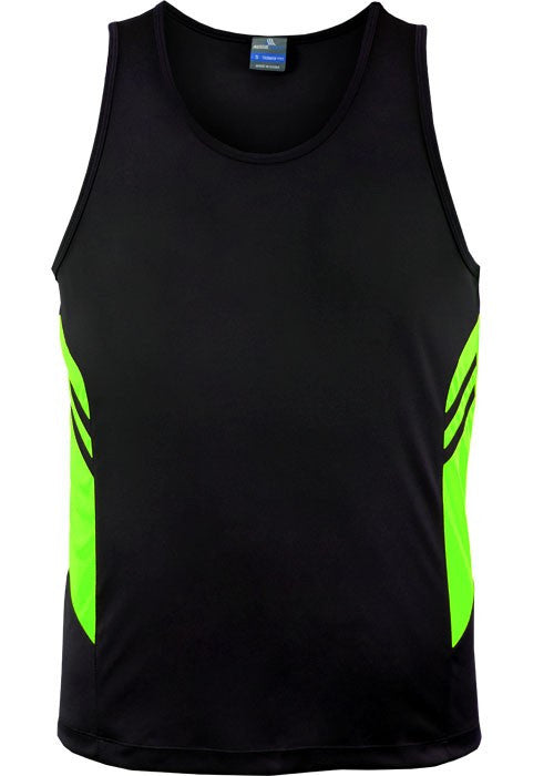 Aussie Pacific-Aussie Pacific Mens Tasman Singlet-Black/Neon Green / S-Uniform Wholesalers - 3
