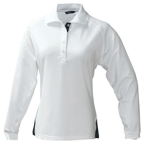 Stencil-Stencil Ladies Long Sleeve Team Polo-White/Navy / 8-Uniform Wholesalers - 1