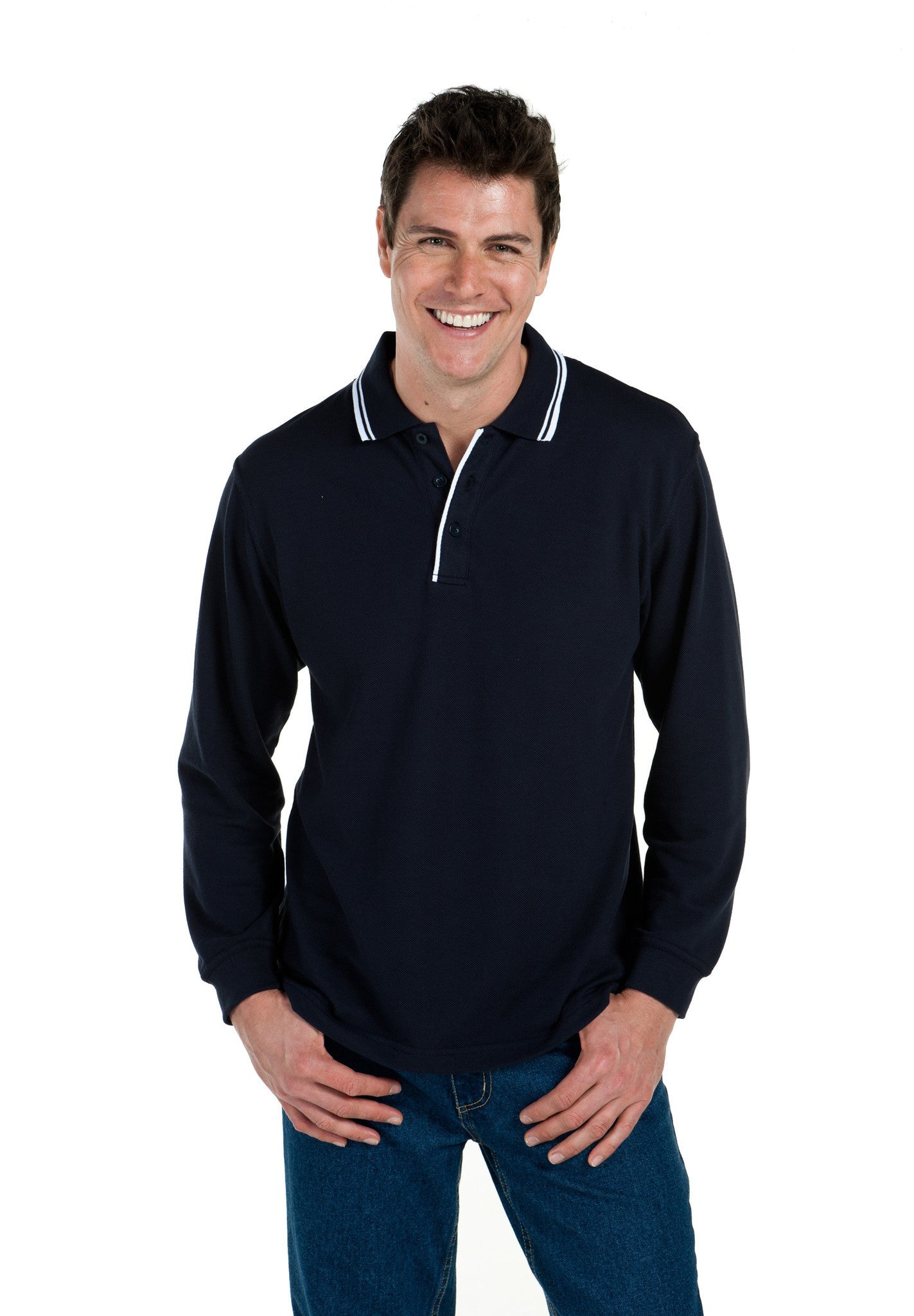 JB's Wear-Jb's Long Sleeve Contrast Polo - Adults--Uniform Wholesalers - 3