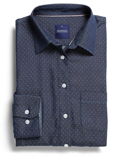 Gloweave-Gloweave Ladies Polka Dot Dobby L/S Shirt-Navy / 6-Uniform Wholesalers - 2