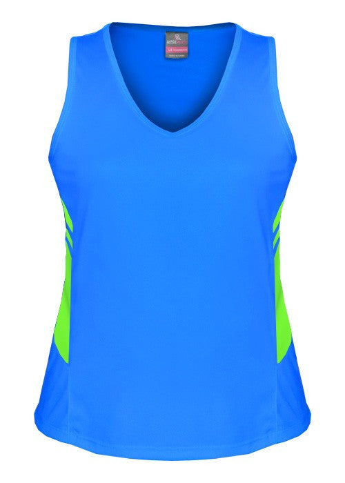 Aussie Pacific-Aussie Pacific Lady Tasman Singlet-4 / Cyan/Neon Green-Uniform Wholesalers - 5
