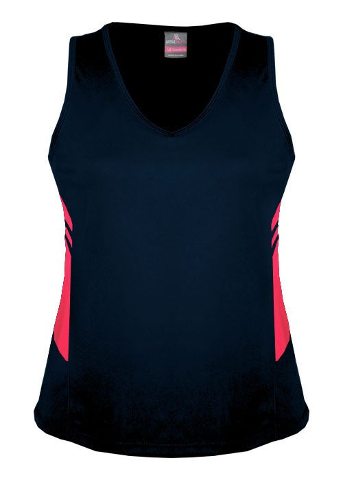 Aussie Pacific-Aussie Pacific Lady Tasman Singlet-4 / Navy/Neon Pink-Uniform Wholesalers - 7