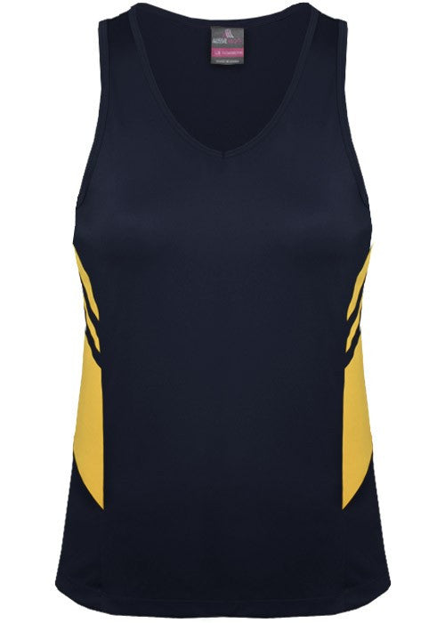 Aussie Pacific-Aussie Pacific Lady Tasman Singlet( 2nd 14 colors)-4 / Navy/Gold-Uniform Wholesalers - 22