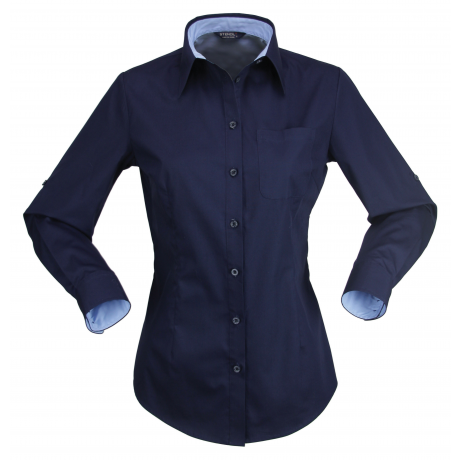 Stencil-Stencil  Hospitality Nano 2134L Ladies L/S Shirt-Navy / Pale Blue / 8-Uniform Wholesalers - 3