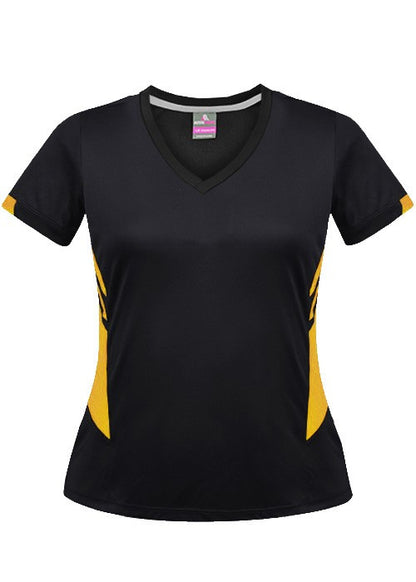 Aussie Pacific-Aussie Pacific Lady Tasman Tee (2nd 10 colors)-4 / Black/Gold-Uniform Wholesalers - 15