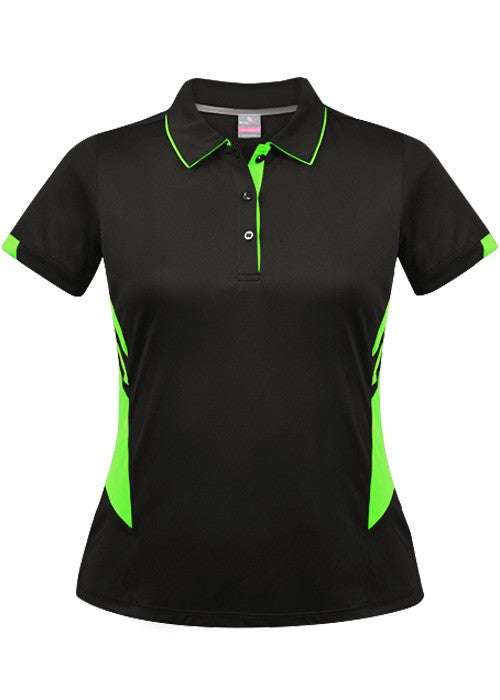 Aussie Pacific-Aussie Pacific Lady Tasman Polo-4 / Black/Neon Green-Uniform Wholesalers - 3