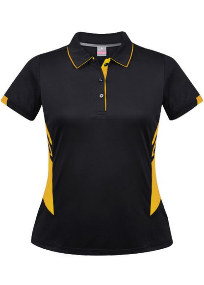 Aussie Pacific-Aussie Pacific Lady Tasman Polo( 3rd 8 colors)-4 / Black/Gold-Uniform Wholesalers - 2