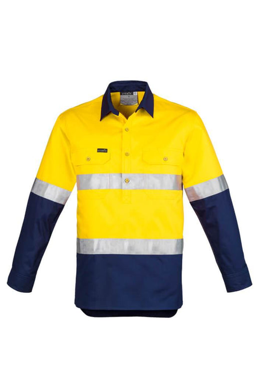 Syzmik Mens Hi Vis Closed Front L/S Shirt - Hoop Taped (ZW550)