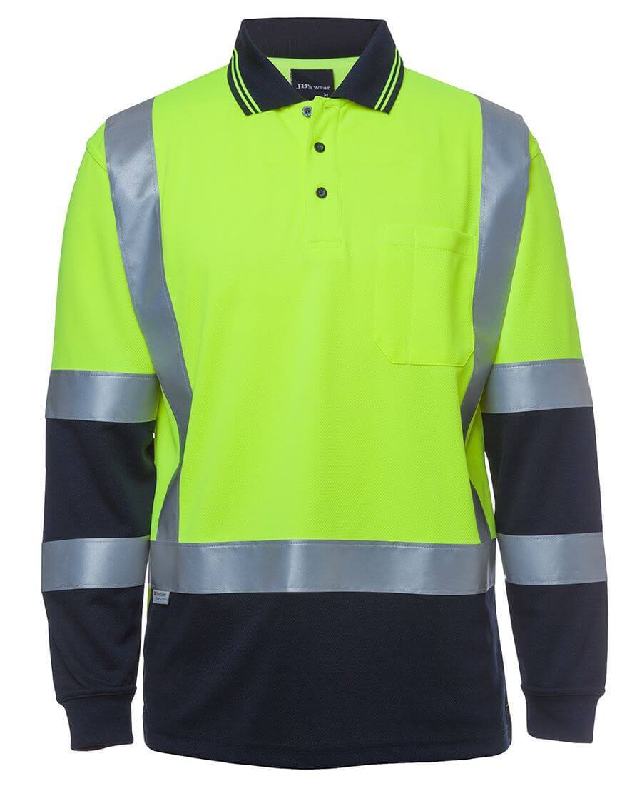 JBs Wear Hi Vis L/S D+N H Pattern Trad Polo (6DHL)