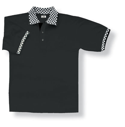 Chef Works Black Polo with Checked Cuff and Collar-(PCHB)