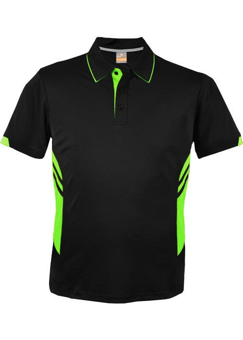 Aussie Pacific-Aussie Pacific Kids Tasman Polo(1st 14 colors)-4 / Black/Neon Green-Uniform Wholesalers - 3