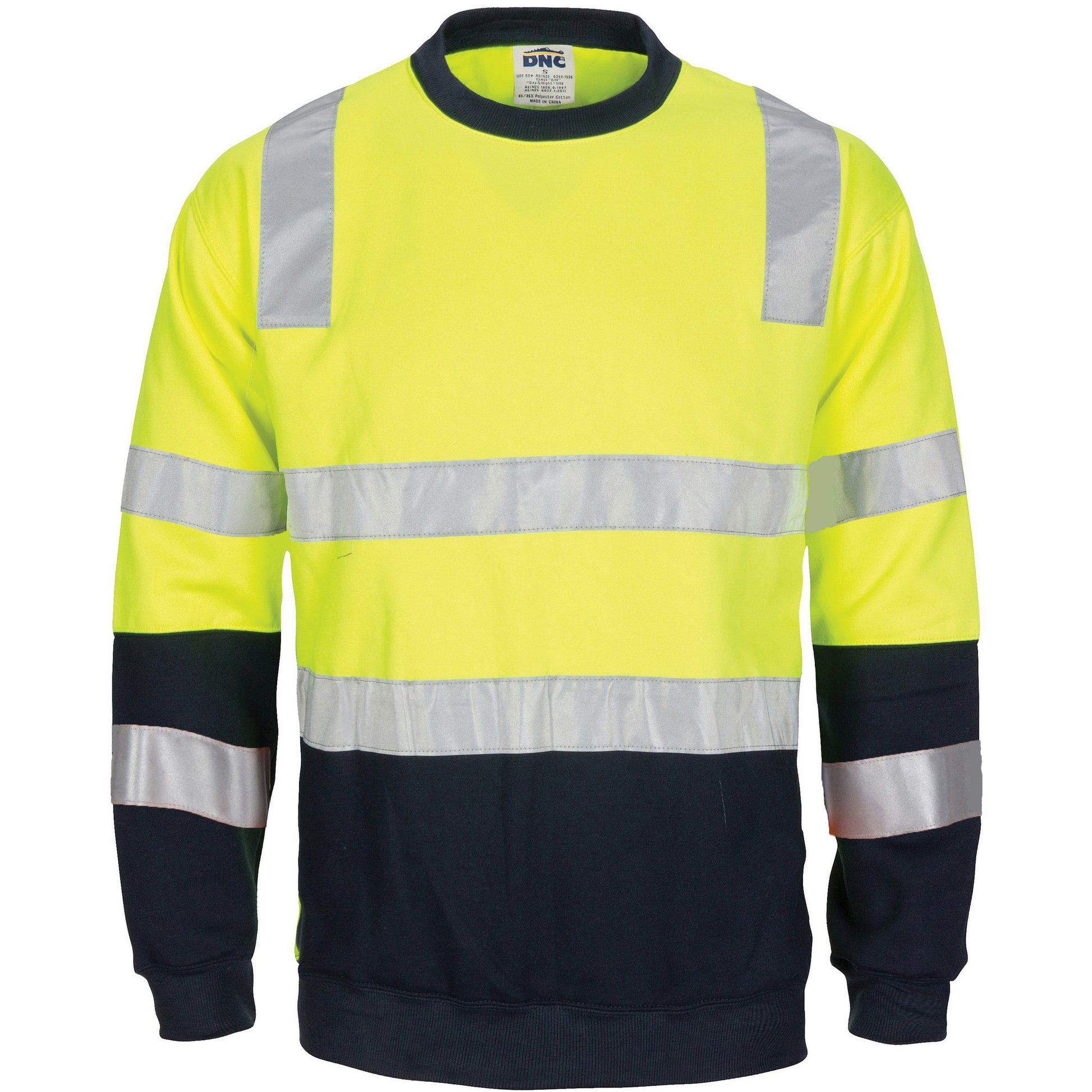 DNC Hivis 2 Tone, Crew-neck Fleecy Sweat Shirt With Shoulders, Double Hoop Body And Arms Csr R/tape (3723)