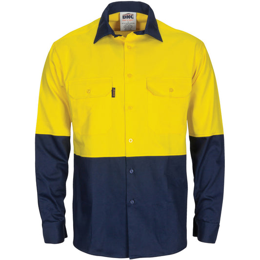 DNC HiVis L/W Cool-Breeze T2 Vertical Vented Cotton Shirt with Gusset Sleeves - L/S (3733)