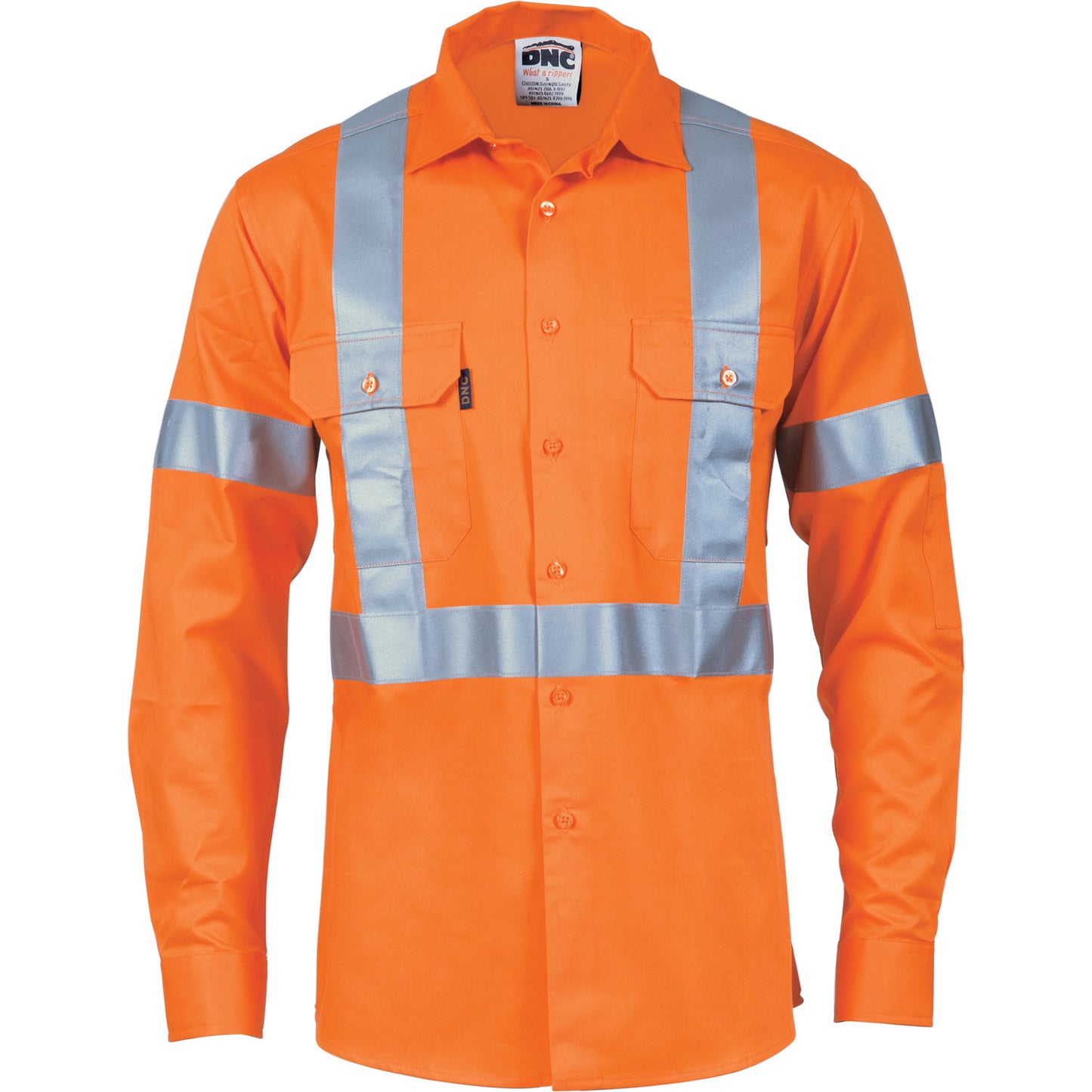 DNC HiVis Cool-Breeze Cotton Shirt with ‘X’ Back & additional 3m R/Tape on Tail- L/S (3746)