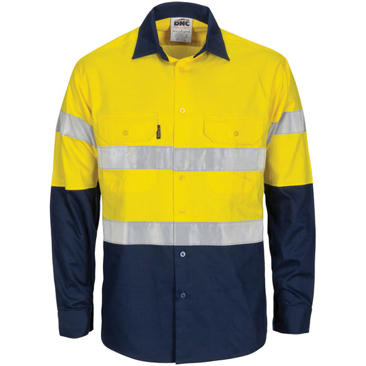 DNC HiVis L/W Cool-Breeze T2 Vertical Vented Cotton Shirt with Gusset Sleeves. Generic Tape - L/S (3784)