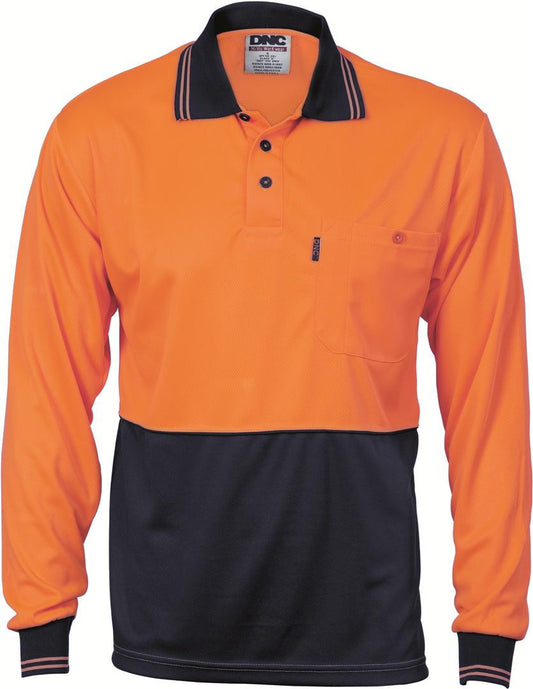 DNC Hivis Two Tone Cool Breathe Polo Shirt, Long Sleeve  (3813)