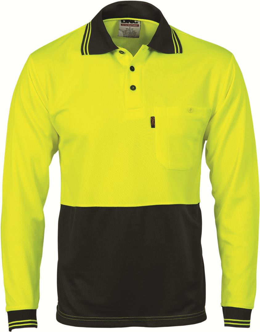DNC Hivis Two Tone Cool Breathe Polo Shirt, Long Sleeve  (3813)