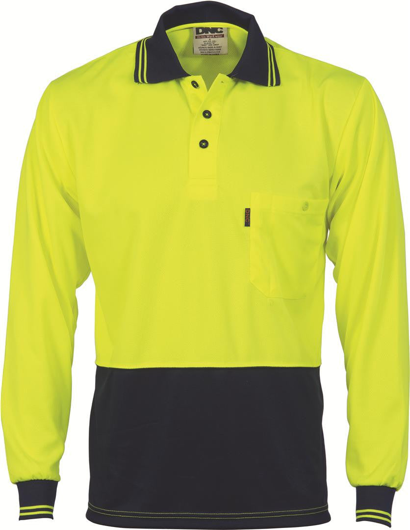 DNC Hivis Two Tone Cool Breathe Polo Shirt, Long Sleeve  (3813)