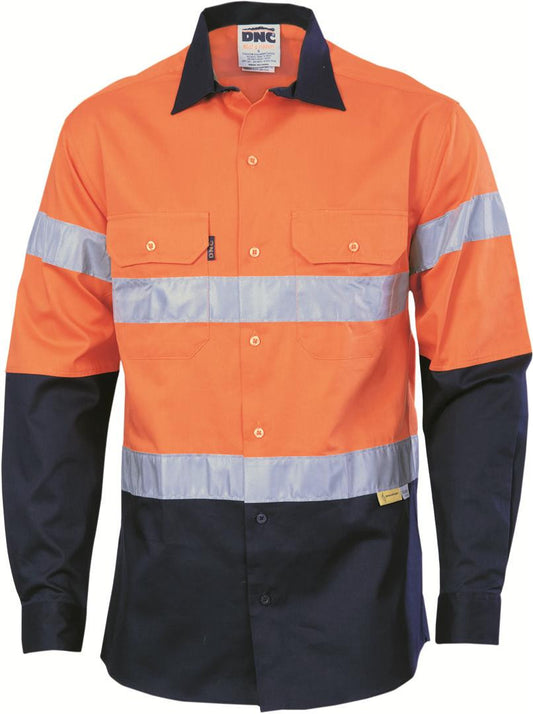 DNC HiVis Two Tone Cotton Shirt with 3M 8910 R/Tape, Long Sleeve (3836)