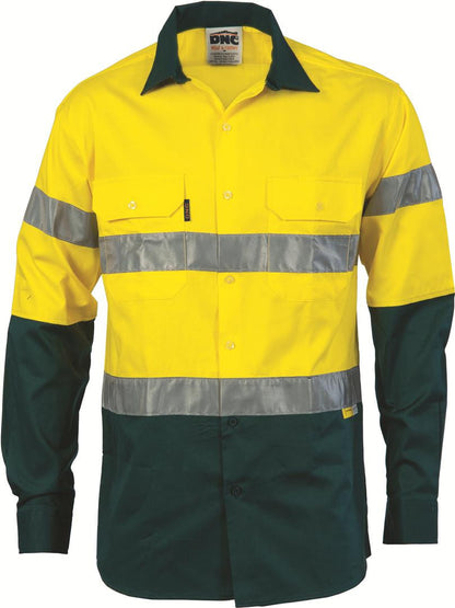 DNC HiVis Two Tone Cotton Shirt with 3M 8910 R/Tape, Long Sleeve (3836)