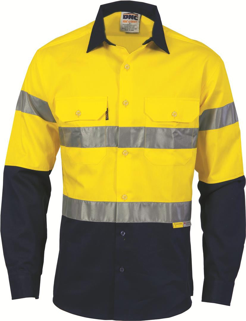 DNC HiVis Two Tone Cotton Shirt with 3M 8910 R/Tape, Long Sleeve (3836)